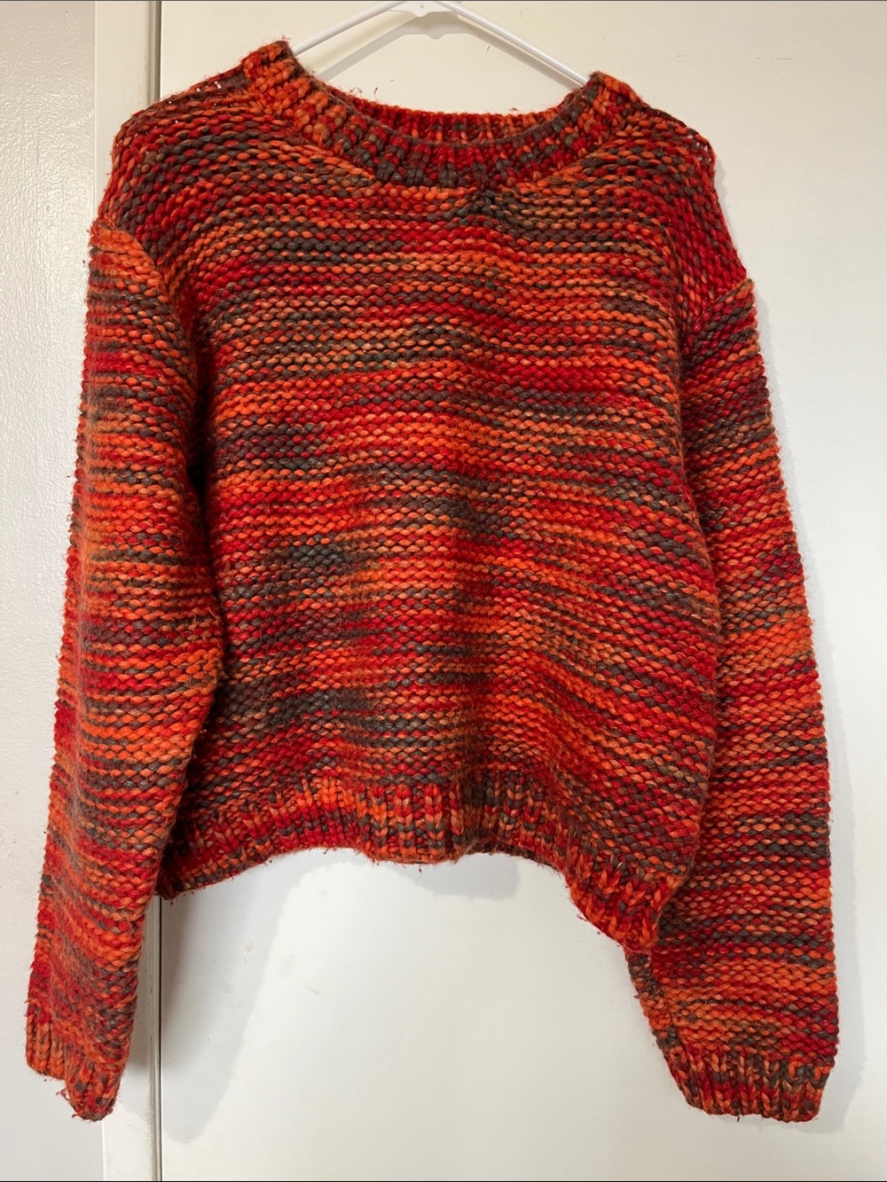 The Elder Statesman Chunky Crewneck Sweater — Red & Orange Multi Size L